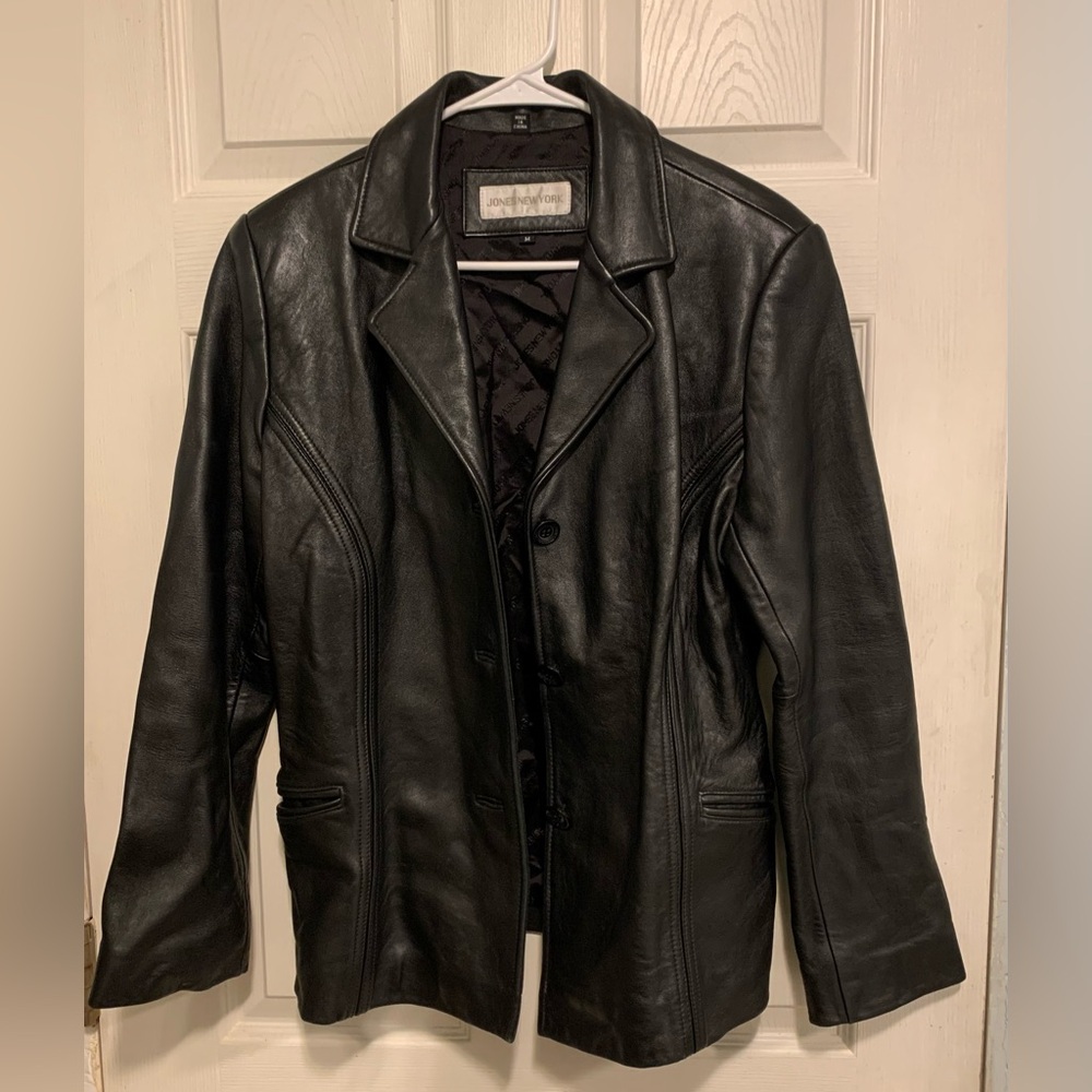 Jones New York Women’s Black Genuine Leather Jacket, Size Medium
